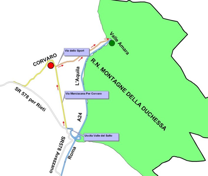 Mappa con foto satellinare dell'itinerario 10: Valle Amara - Fossa Conca - Fonte la Vena - Monte Ginepro - Valle dell'Asina - Valle Amara