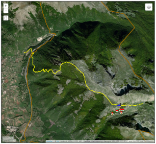 CAI 105 e 105A (Anguizzola, Prime Prata, La Piana, Fonte Salomone, Lago della Duchessa ), anteprima miniatura mappa satellitare