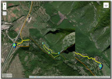 Mappa con foto satellinare dell'itinerario 3: Casali di Cartore , Bocca di Teve , Valle Ruara , Casali di Cartore.