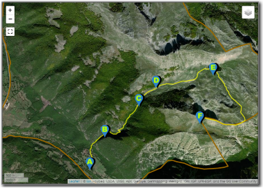 Mappa con foto satellinare dell'itinerario 6: Cartore - Val di Fua - Vallone del Cieco - le Caparnie - Lago della Duchessa - Valle Fredda - Murolungo e ritorno