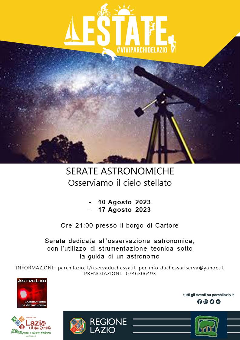 Locandina serate astronomiche a Cartore