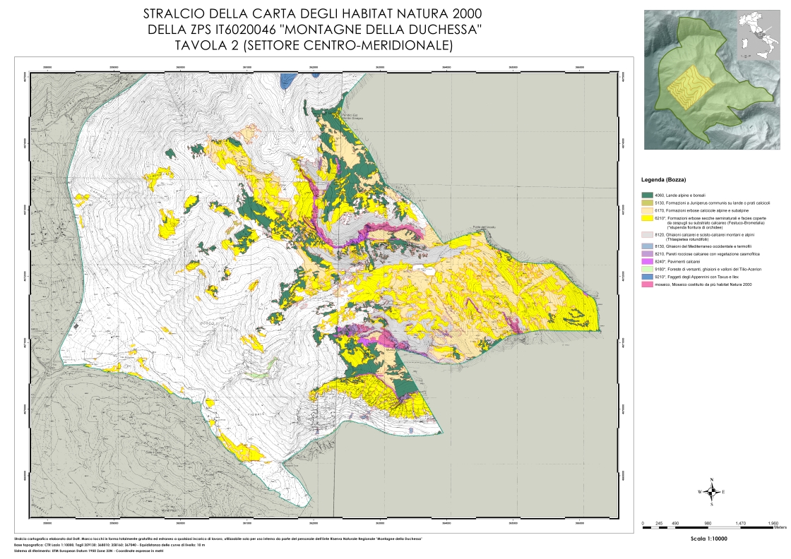 Stralcio della Carta degli Habitat Natura 2000 della Riserva,  settore centro meridionale 