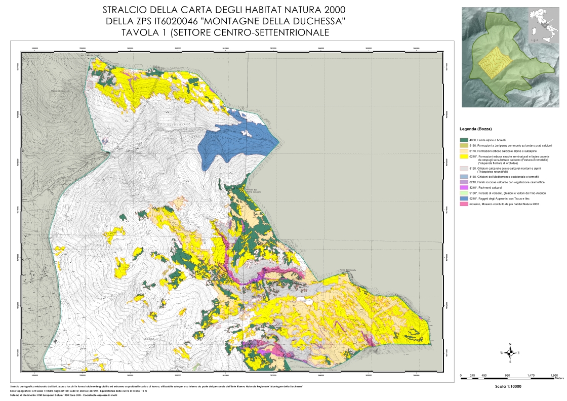 Stralcio della Carta degli Habitat Natura 2000  della riserva, settore centro settentrionale 