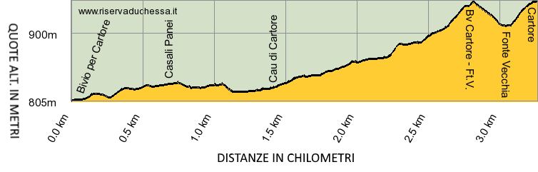 Profilo altimetrico del percorso SR578 - Cartore (per Valle Ruara)