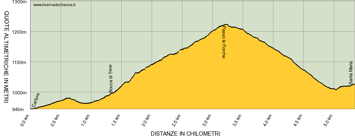 Profilo altimetrico del percorso Cartore - Santa Maria in Valle