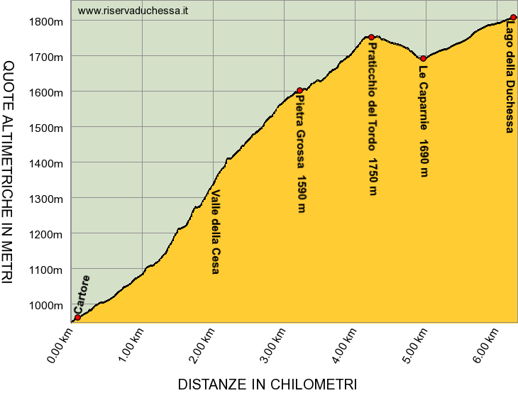 Profilo altimetrico ex 2C: Cartore Valle della Cesa Lago