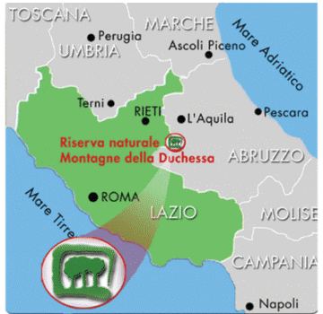 Carta Regione Lazio con La Riserva Montagne della Duchessa