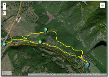 Mappa con foto satellinare dell'itinerario 4: Colle Pezzuto - Cau di Cartore - Casali di Cartore - la Pianara - Colle Pezzuto.